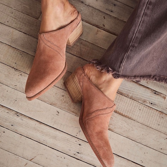 Free People New Frontier Western Mules - in Coral Mist Suede - size 7 (37) - Picture 1 of 13